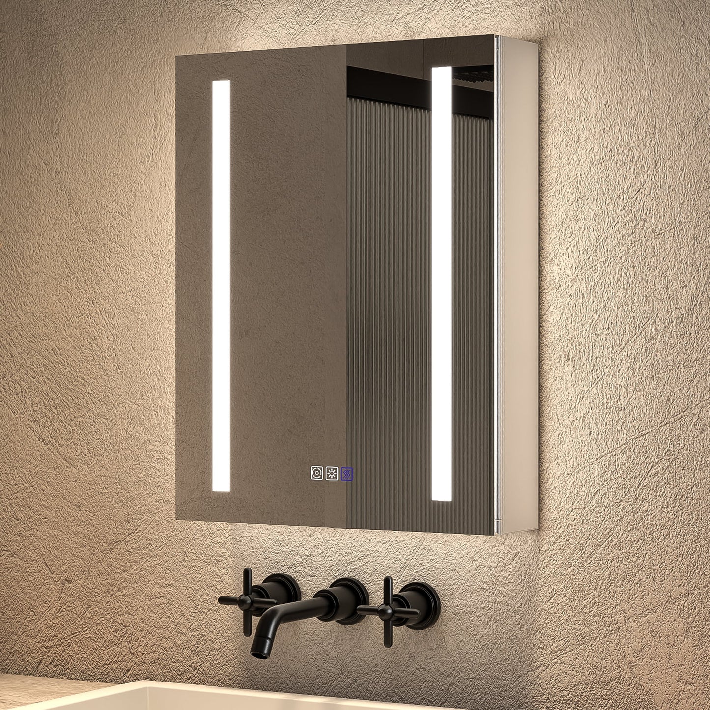 ExBrite Opale 20-in x 26-in Lighted LED Fog Free Surface/Recessed Mount Silvery Gray II Mirrored Rectangle Soft Close Medicine Cabinet with Outlet