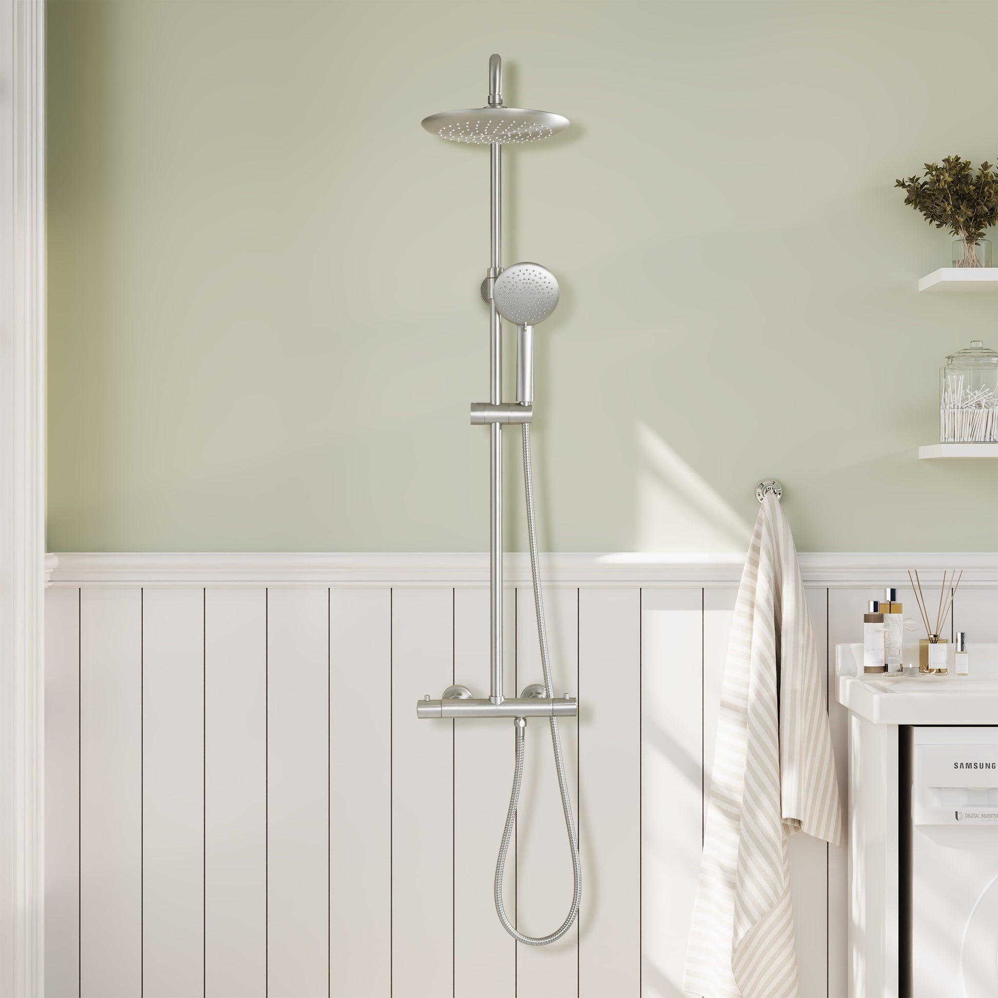 CASAINC Brush Nickle 9.5-in ShowerÂ FaucetÂ Bar System with 2-way Diverter ( Thermostatic Valve Included )