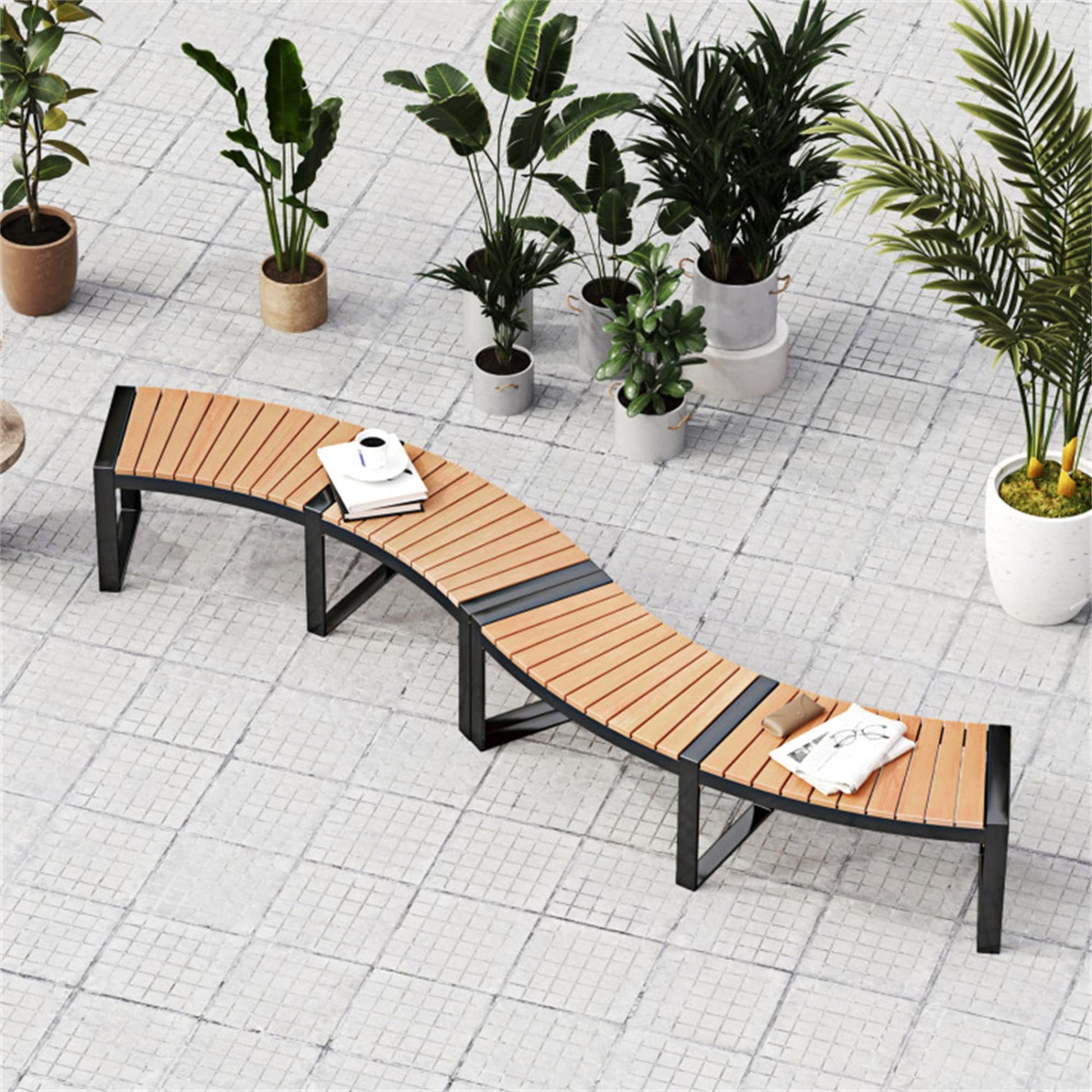 BABOOM 2 Pieces Patio Curved Bench 57.5-in W x 18-in H natural Acacia Garden Bench