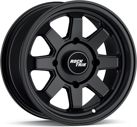 RockTrix RT116 15in Wheel 15x7 4x137, 5+2 Offset, ATV UTV SxS Rim, Compatible with Can Am Commander Max Defender Max Pro Maverick X3 Maverick Trail, 4\/137 Matte Black