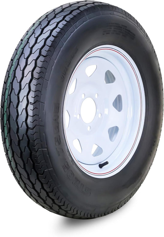 Free Country Trailer Tire Wheel Assembly ST205\/75D15 6-Ply C 101L 5 Lug on 5" PCD White Spoke Rim