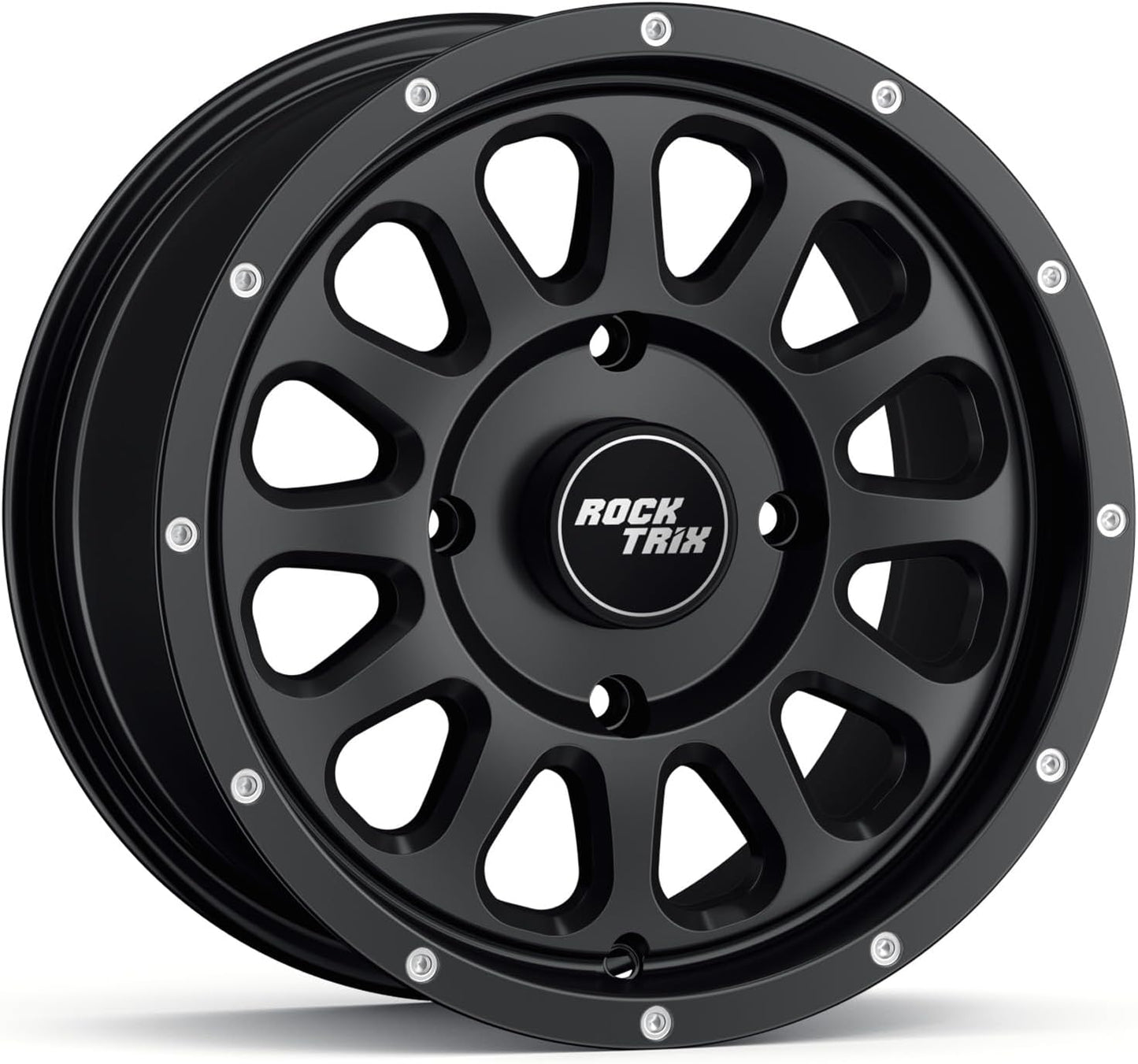 RockTrix RT111 15in Wheel 15x7, 4x156 Bolt Pattern, 4+3 offset, ATV UTV SxS Rim, Compatible with Polaris Sportsman RZR Ranger Ranger Crew, 4\/156 Matte Black