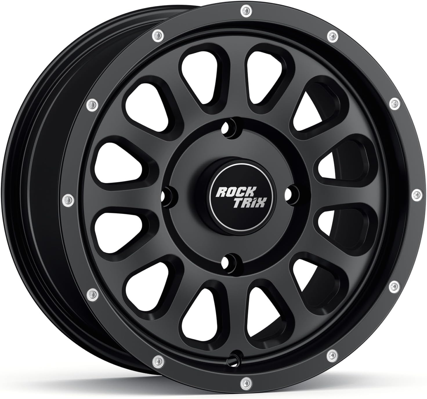 RockTrix RT111 15in Wheel 15x7, 4x156 Bolt Pattern, 4+3 offset, ATV UTV SxS Rim, Compatible with Polaris Sportsman RZR Ranger Ranger Crew, 4\/156 Matte Black