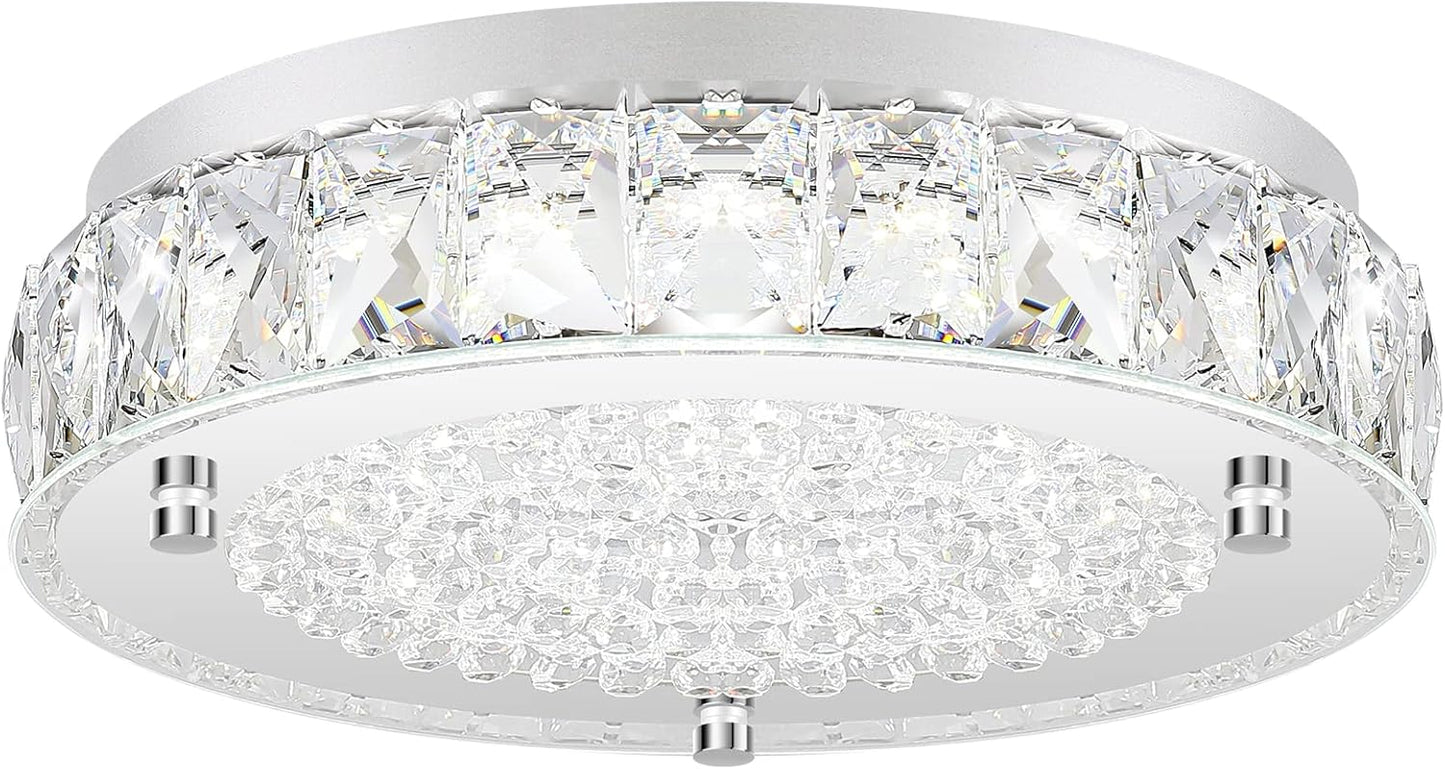 Crystal Chandeliers Flush Mount LED Ceiling Light Fixture, 5000K Daylight White Super Bright 1980LM 11-Inch Dimmable Farmhouse Kitchen Light Modern Ceiling Lamp for Bedroom Bathroom Nursery