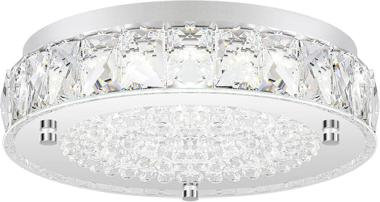Crystal Chandeliers Flush Mount LED Ceiling Light Fixture, 5000K Daylight White Super Bright 1980LM 11-Inch Dimmable Farmhouse Kitchen Light Modern Ceiling Lamp for Bedroom Bathroom Nursery