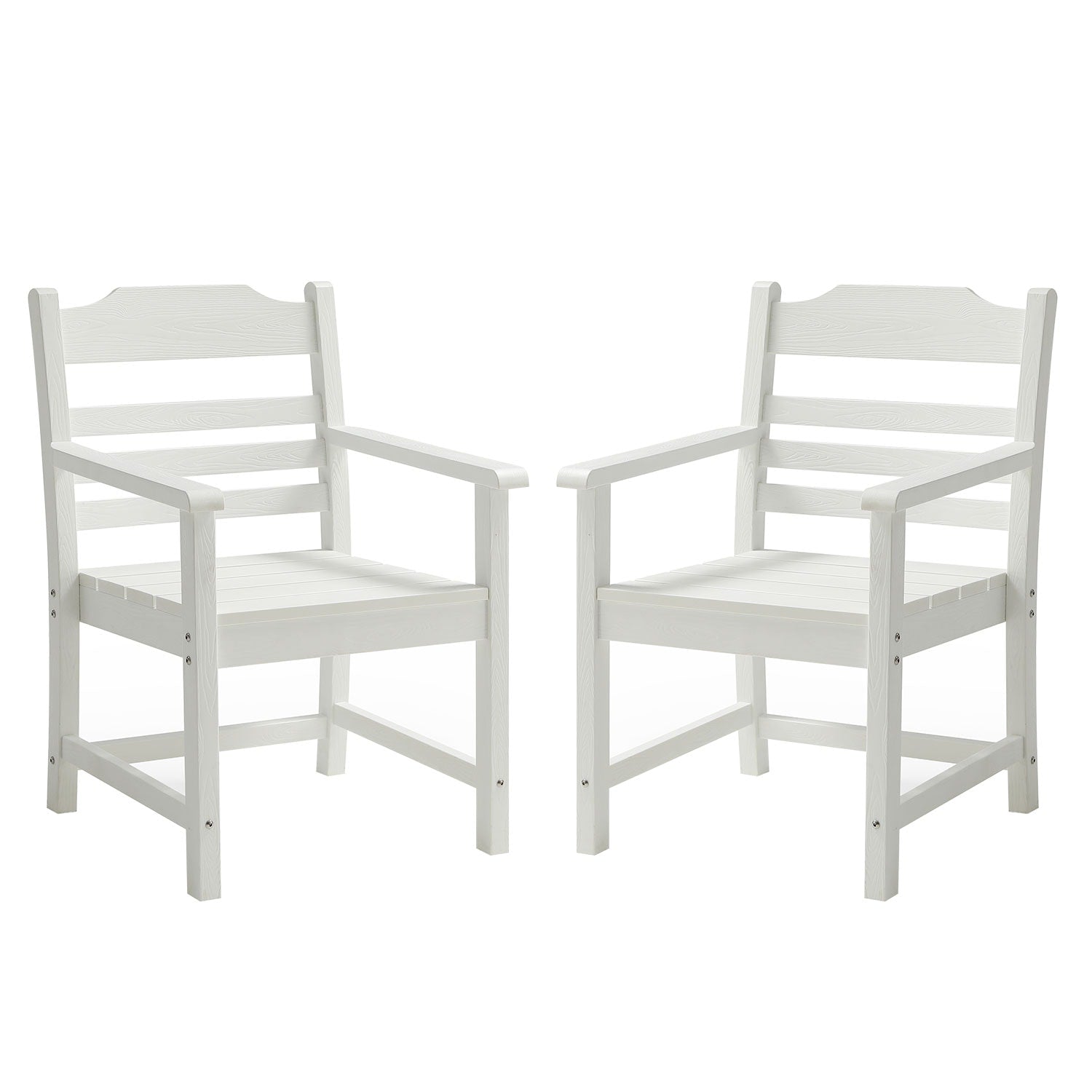 CESICIA Patio Chairs Set of 2 White HDPE Frame Stationary Dining Chair with Solid Seat