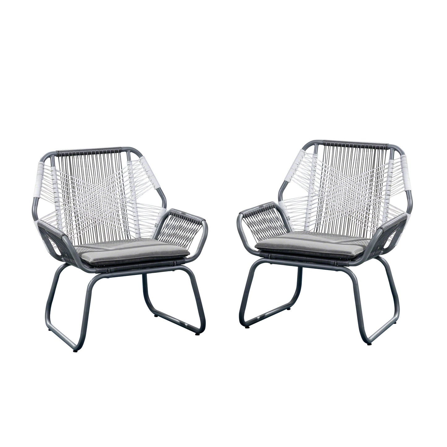 CESICIA Patio Chairs Set of 2 Rattan Gray Iron Frame Stationary Recliner Chair with Gray Woven Seat