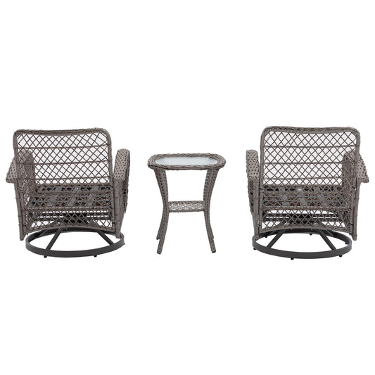 CESICIA Patio Chairs Set of 2 Rattan Gray Steel Frame Swivel Conversation Chair with Gray Cushioned Seat
