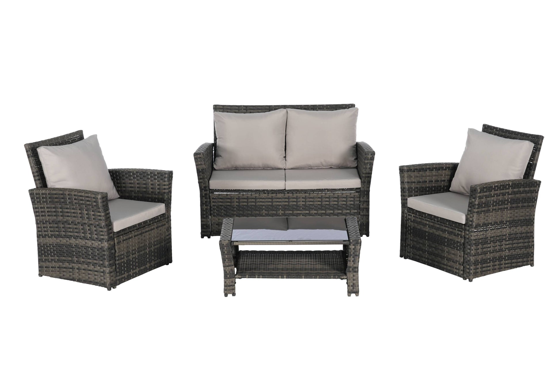 CESICIA Patio Chairs Set of 3 Wicker Gray Rattan Frame Stationary Conversation Chair with Gray Cushioned Seat