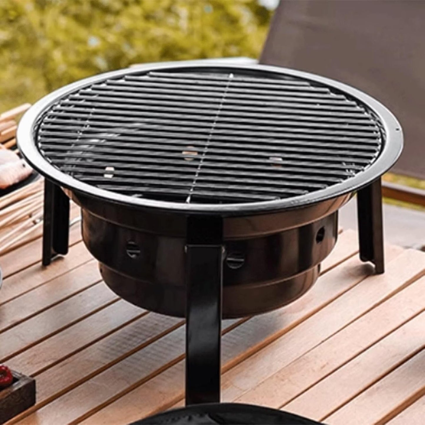 Portable Fire Pit Grill，Wood Burning BBQ Grill Foldable for Outdoor Camping, Backyard, Patio & Garden, with Removable Ash Pan & Storage Bag, Ideal for Bonfire, Picnic, Cooking & Tea Brewing