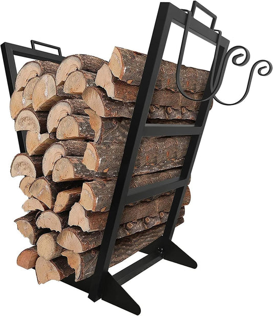 Outdoor Firewood Storage Rack, Black Coated Steel Wood Rack for Fireplace Firewood Organizer, Suitable for Indoor and Outdoor Use