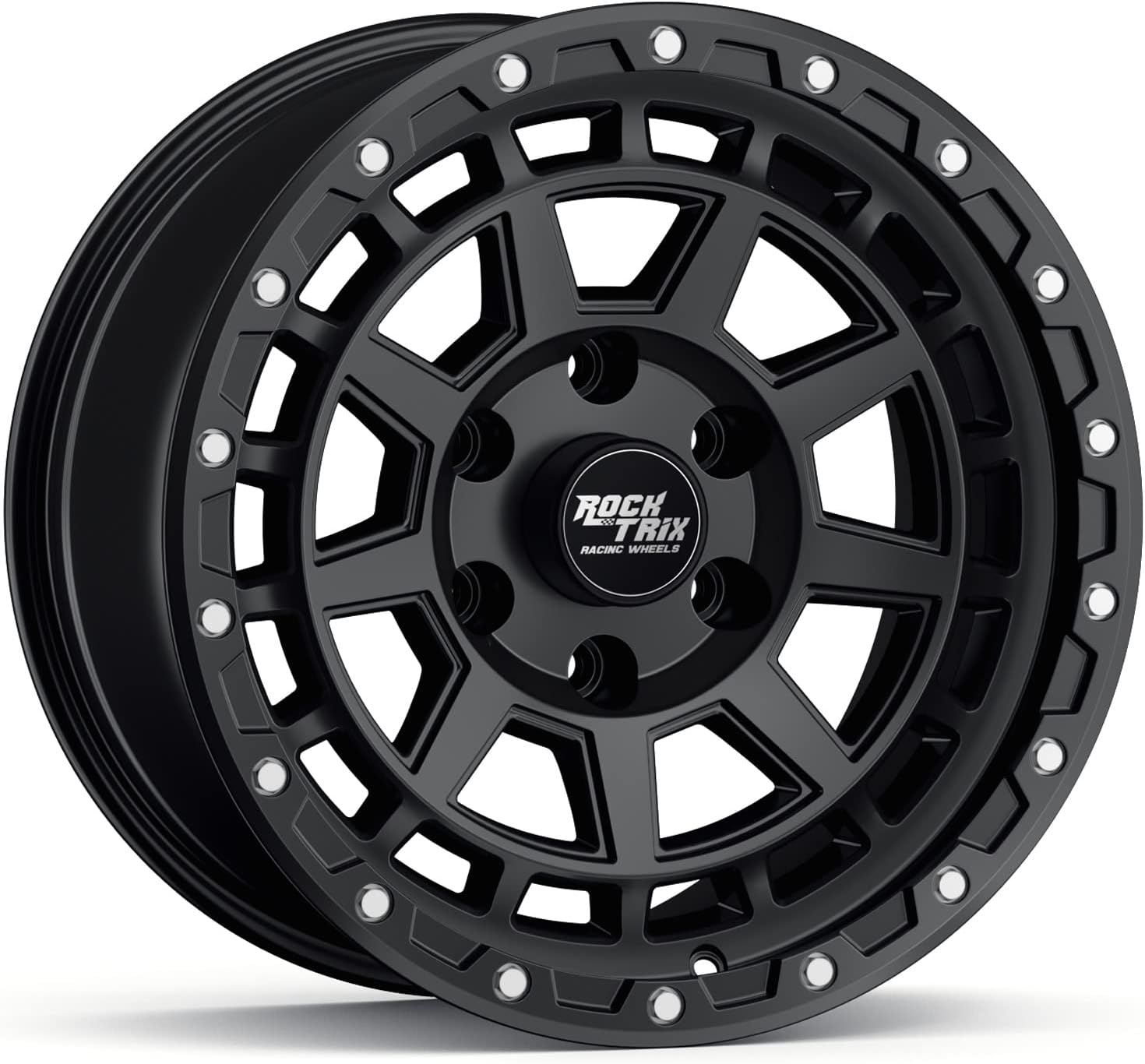 RockTrix RT114 17 inch Wheel Compatible with 2009-2024 Ford F150, 17x9 6x135 Wheels (-12mm Offset, 4.5in Backspace) 87.1mm Bore, Black Wheels, Also fits 2022+ Bronco Raptor Rims