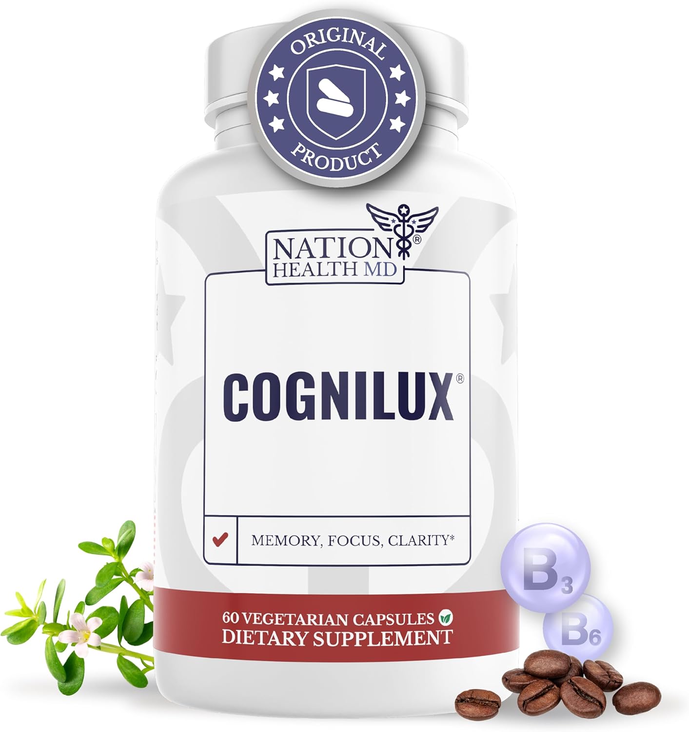 Cognilux - Brain Supplements for Memory and Focus - Nootropic Focus Supplement with Niacin, Vitamin B6, GABA and More - Memory Supplement for Brain, Brain Health, 60 Capsules