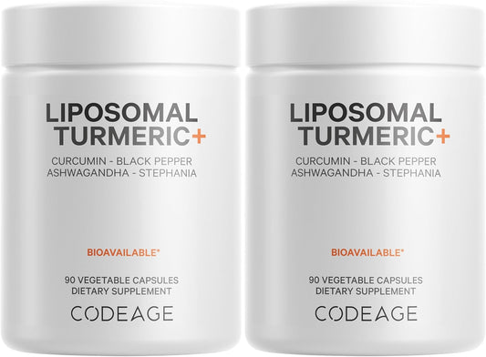 Codeage Organic Turmeric Supplement - 95% Curcumin Extract Pills - Liposomal Fermented Botanical Blend Black Pepper, Ashwagandha, Ginger, Stephania, Boswelia, Cumin, Digestive Bitters - 2 Pack