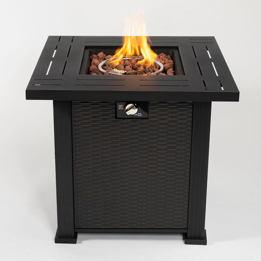 28'' Propane Fire Pit Table, 50,000 BTU Steel Gas FirePit for Outdoor, Outside Patio Deck and Garden, Fire Table with Lava Rock
