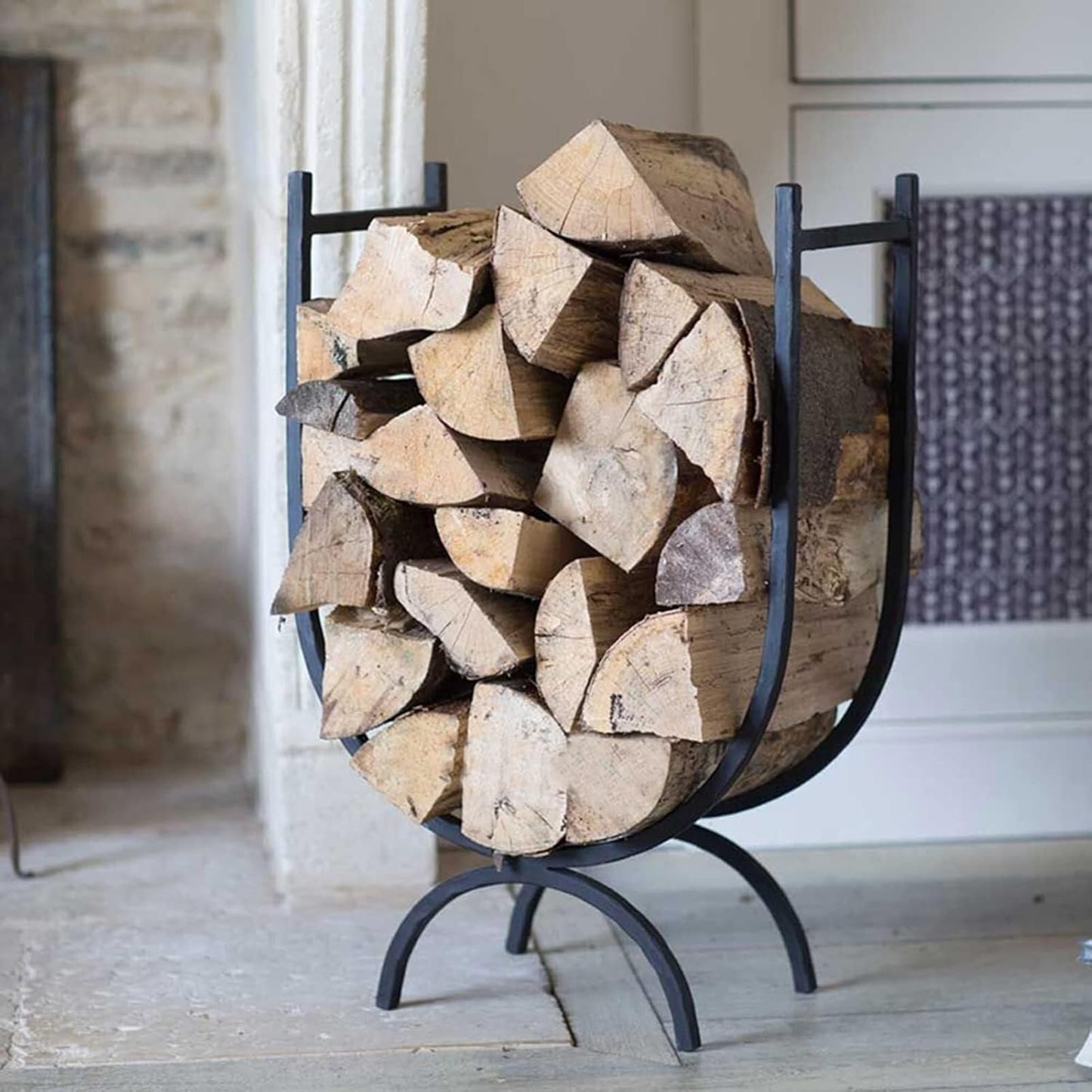 Curved Firewood Rack, Steel Log Storage Rack, Wood Stacker for Outdoor Fireside/Wood Shop/Porch