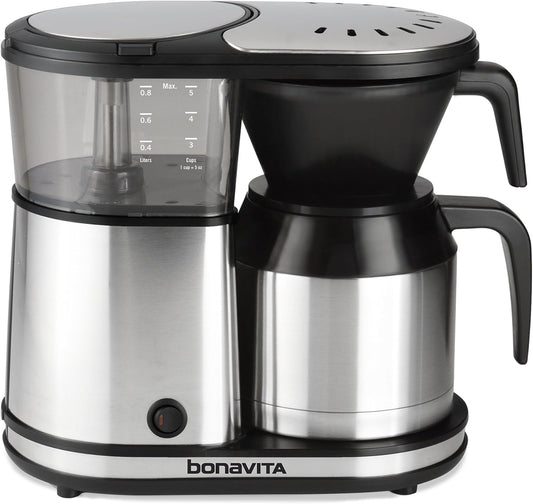 Bonavita 5 Cup Drip Coffee Maker Machine, One-Touch Pour Over, Auto Pause Brewing with Stainless Steel Double Wall Thermal Carafe, SCA Certified, Dishwasher Safe, BV1500TS