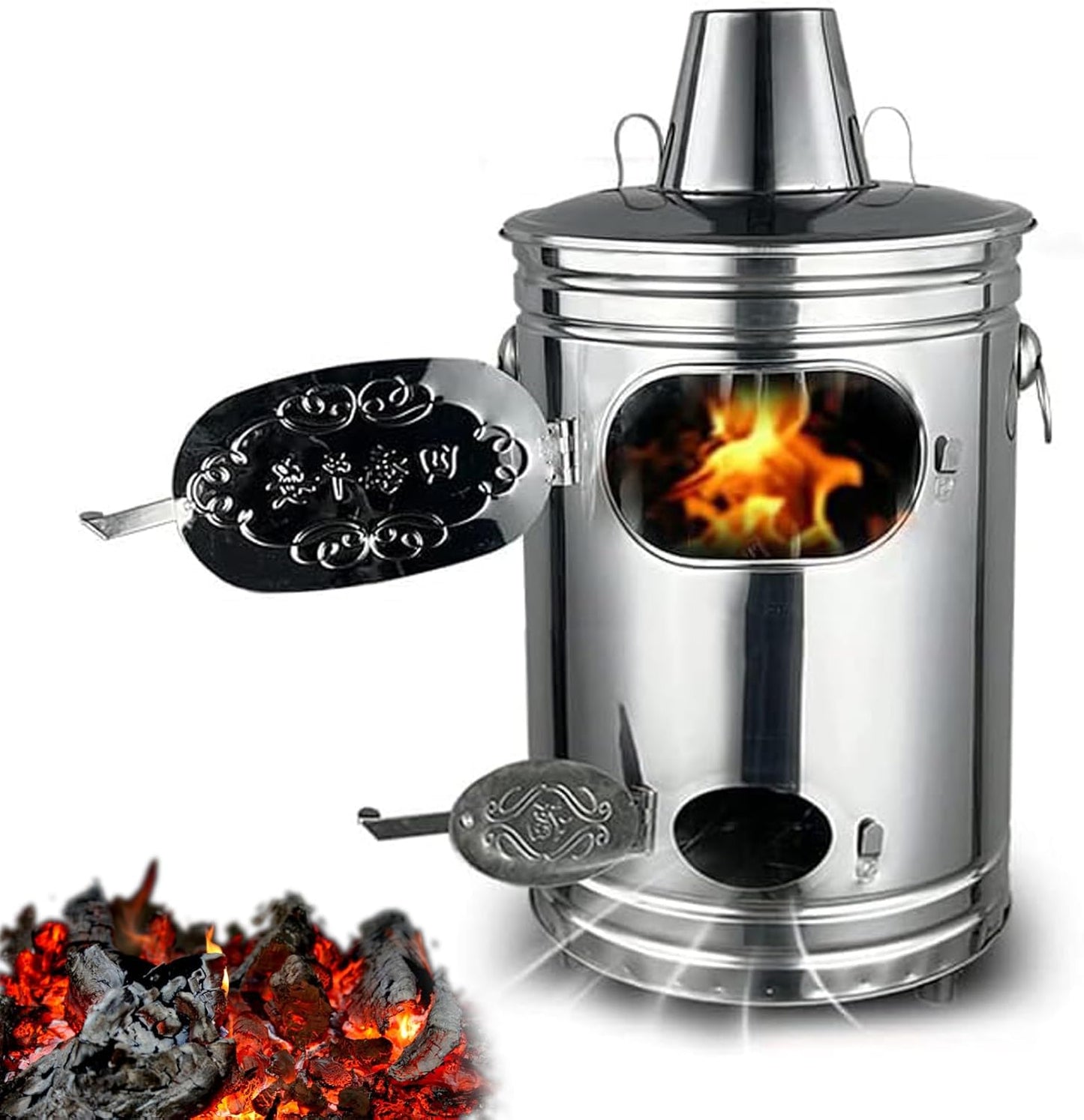 Burn Barrel Incinerator, Portable Stainless Steel Garden Bin with Fire Hook & Support for Burning Leaves, Yard Waste, and Debris