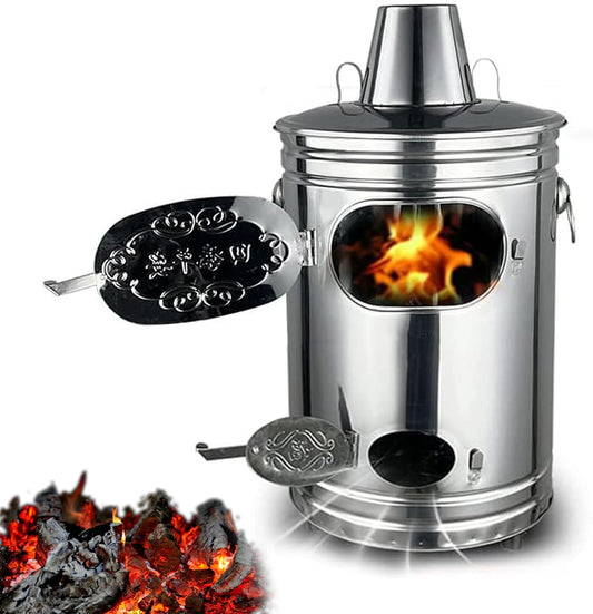 Stainless Steel Burn Barrel Incinerator for Outdoor Burning of Yard Waste, Leaves, Debris, and Paper - Includes Fire Hook and Support (13.4x13.4x24in)