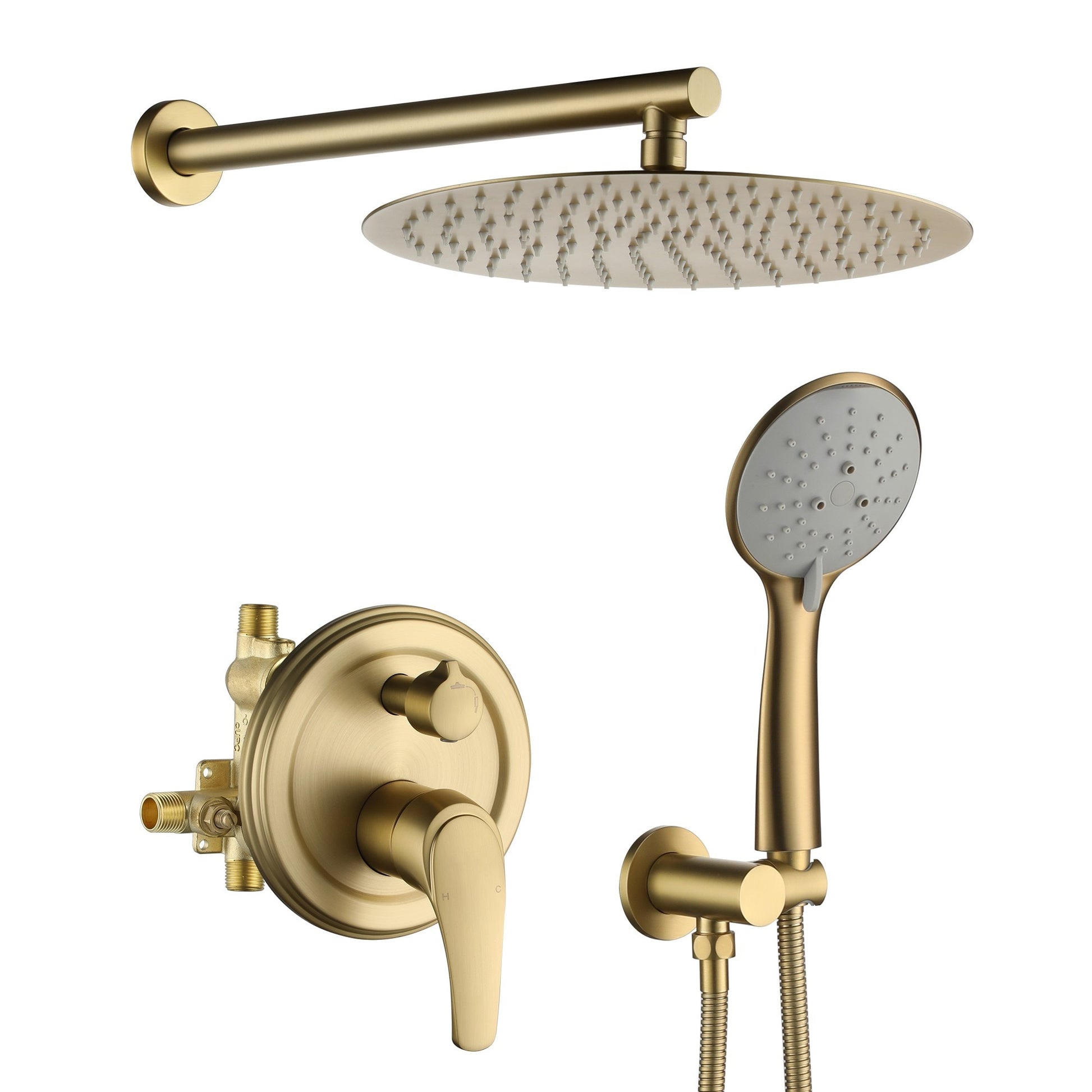 CASAINC 5 Spray Patterns with 12 inch Wall Mount Shower Heads Brushed Gold 12-in Built-In ShowerÂ FaucetÂ System with 2-way Diverter ( Pressure-balanced Valve Included )