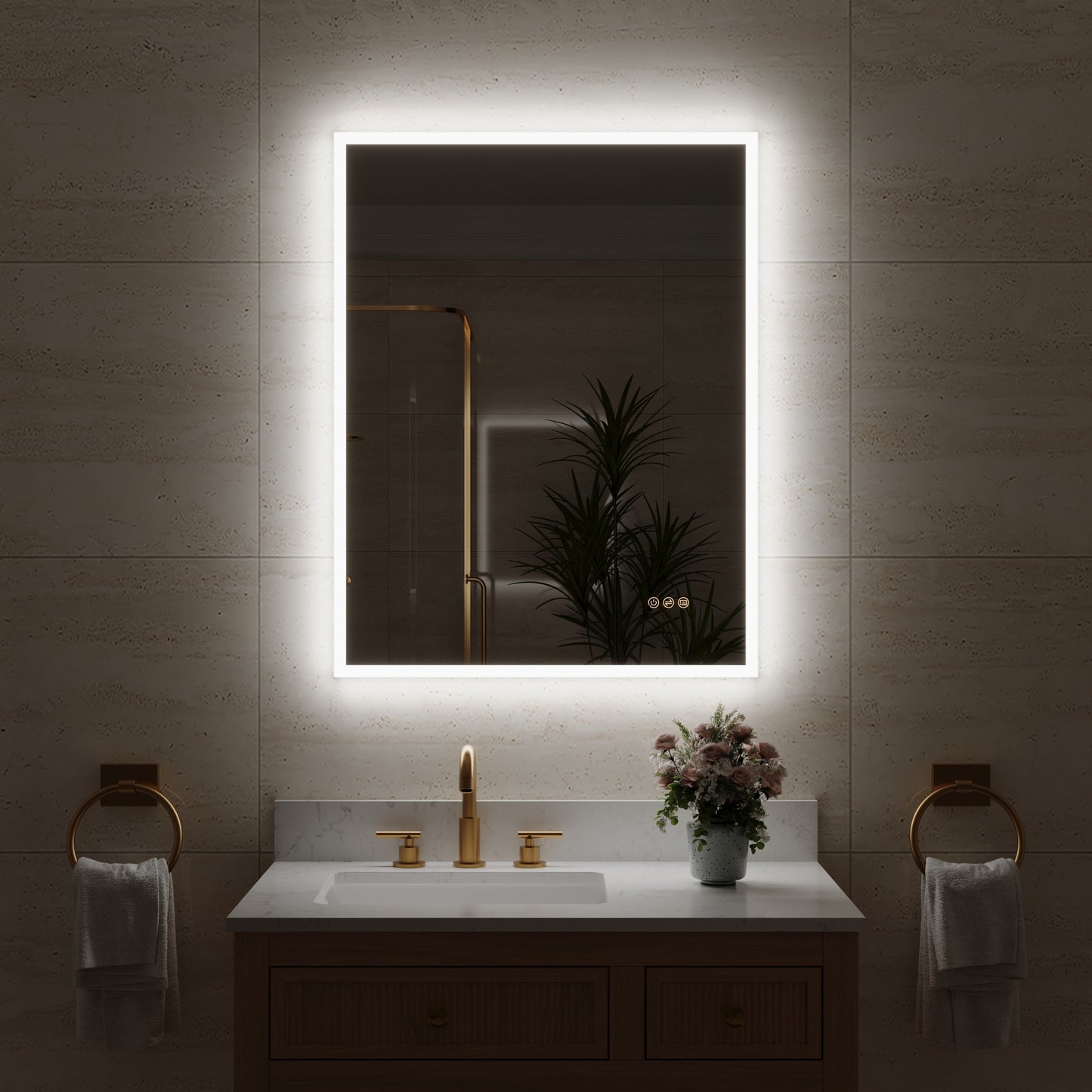 CALVON 28-in x 36-in Polished Frameless Rectangle Dimmable LED Lighted Fog Free Bathroom Vanity Mirror ( Silver )