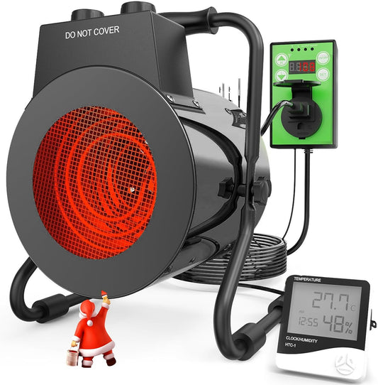 Buyplus Greenhouse Heater with Digital Thermostat, 1500W Outdoor Heaters for Patio, Overheat Protection & 3S Fast Heating, Electric Space Heater for Greenhouse, Patio, Garage, Flower Room, Silver