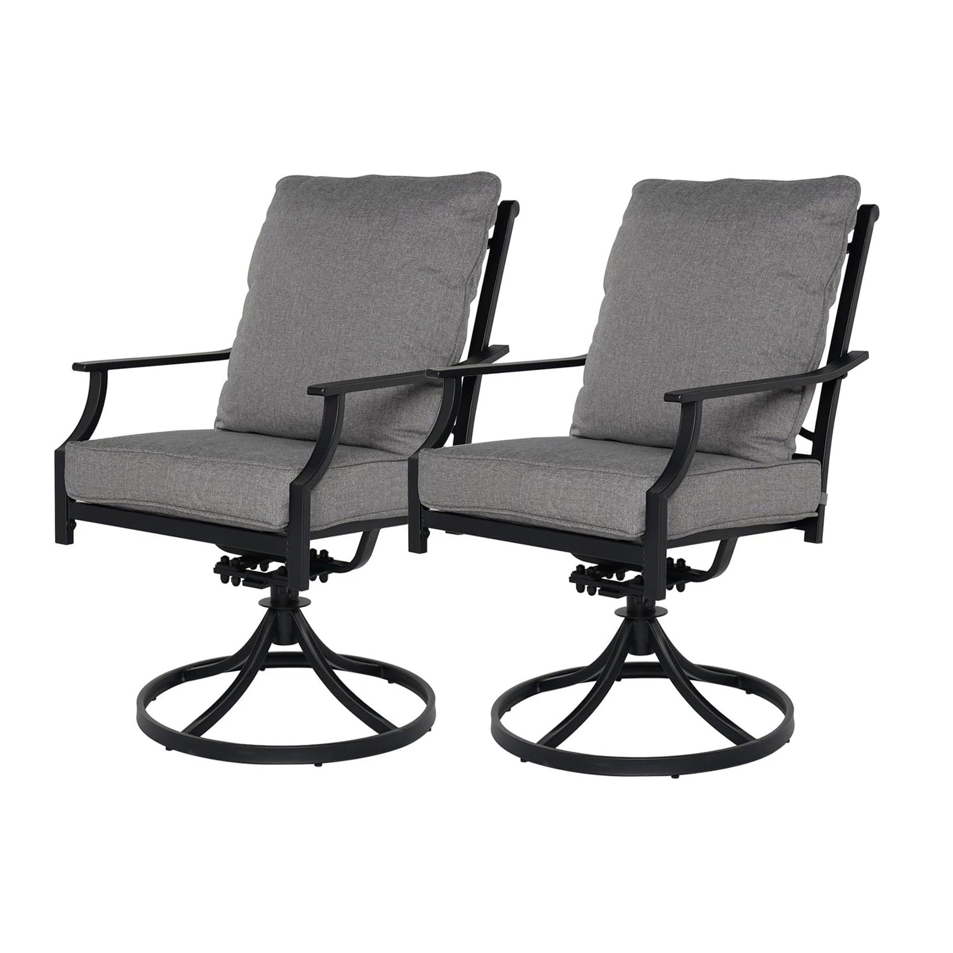 Mondawe Set of 2 Black Steel Frame Swivel rocker Dining Chair with Gray Cushioned Seat