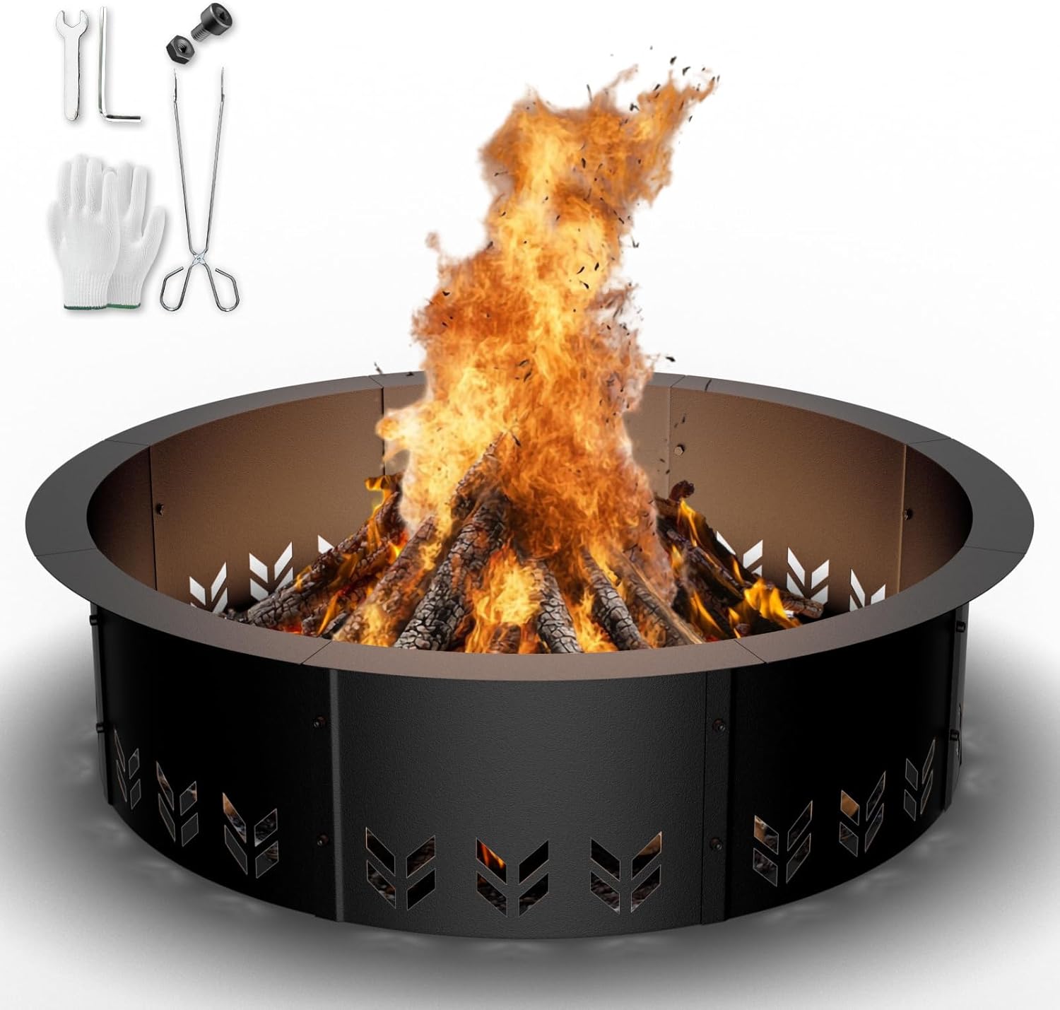 HAIMINA Outdoor Smokeless Fire Pit Ring Insert,30 Inch Inner|36 Inch Outer Diameter, Heavy Duty Metal Round Fire Ring for Outside Wood Burning, Black