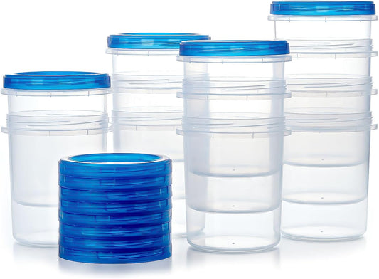 Atecare Food Storage Containers with Twist Top Lids, Ultra Thick Airtight Plastic Containers for Soup, Leftover, Ice Cream, Overnight Oats, BPA Free Stackable Freezer Containers [12 Pack-32 oz]