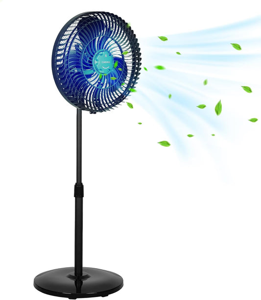 CEME 16 Inch Outdoor Misting Stand Fan, Hose Connection, 3 Speed 3 Mist Settings, 75° Oscillation, Adjustable Height 36-50 inch, 25° Tilt Head, GFCI Plug, for Patio Deck Backyard, Black