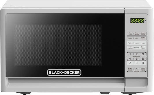 BLACK+DECKER Compact Countertop Microwave Oven 0.7 Cu. Ft. 700-Watts with LED Lighting, Child Lock, White