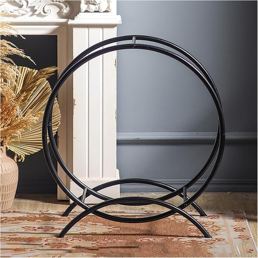 Outdoor Firewood Round Rack, Heavy Duty Round Base Firewood Rack for Fireplace, Patio, Bonfire (Black)