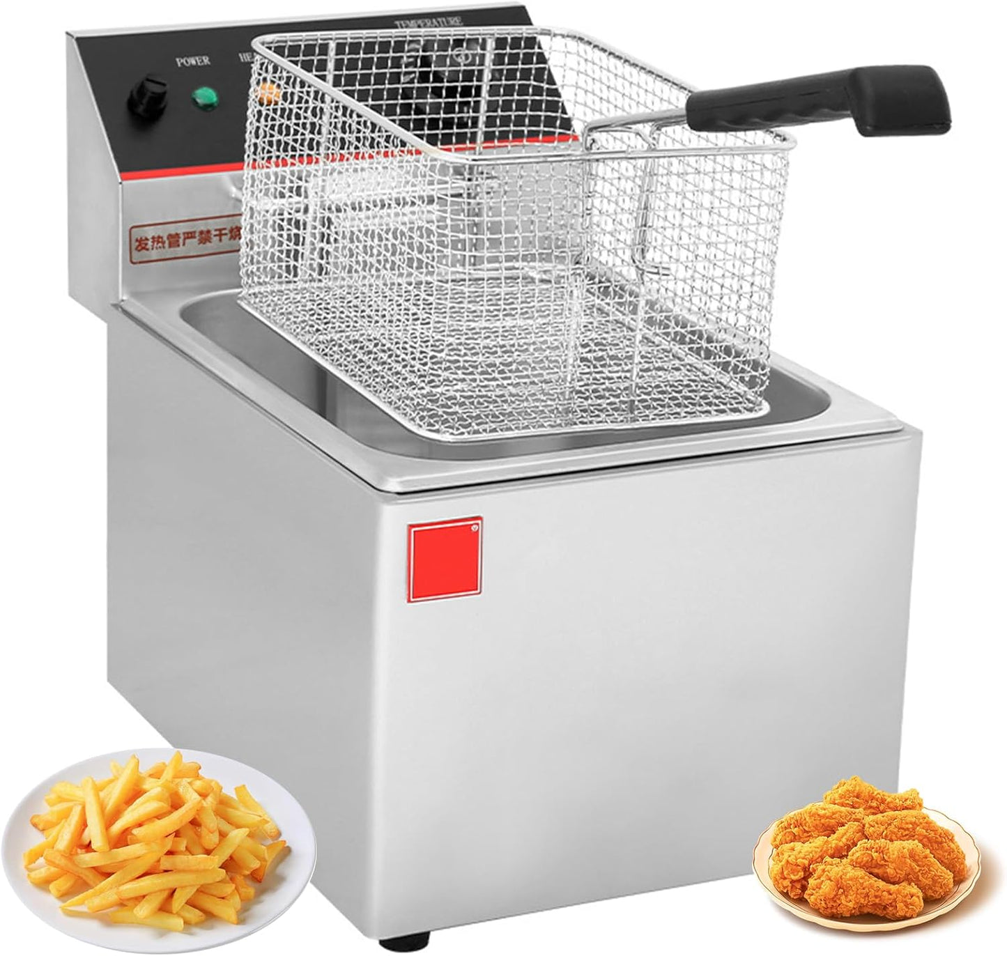 Commercial Electric Deep Fryer with Baskets Large and Timer, Countertop Stainless Steel Deep Fryer Oil Fryer French Fries for Restaurant Home Kitchen, Single Tank, 8L