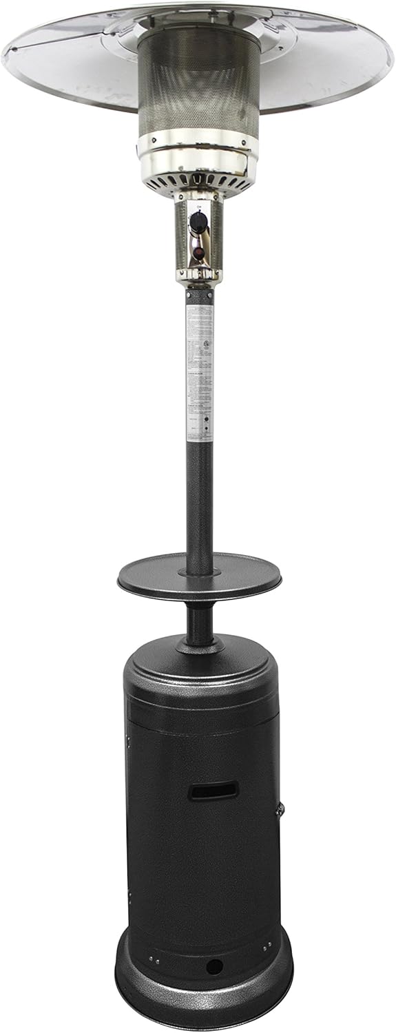 Hiland HLDS01-CB 48,000 BTU Propane Patio Heater w/Wheels and Table, Large, Hammered Silver