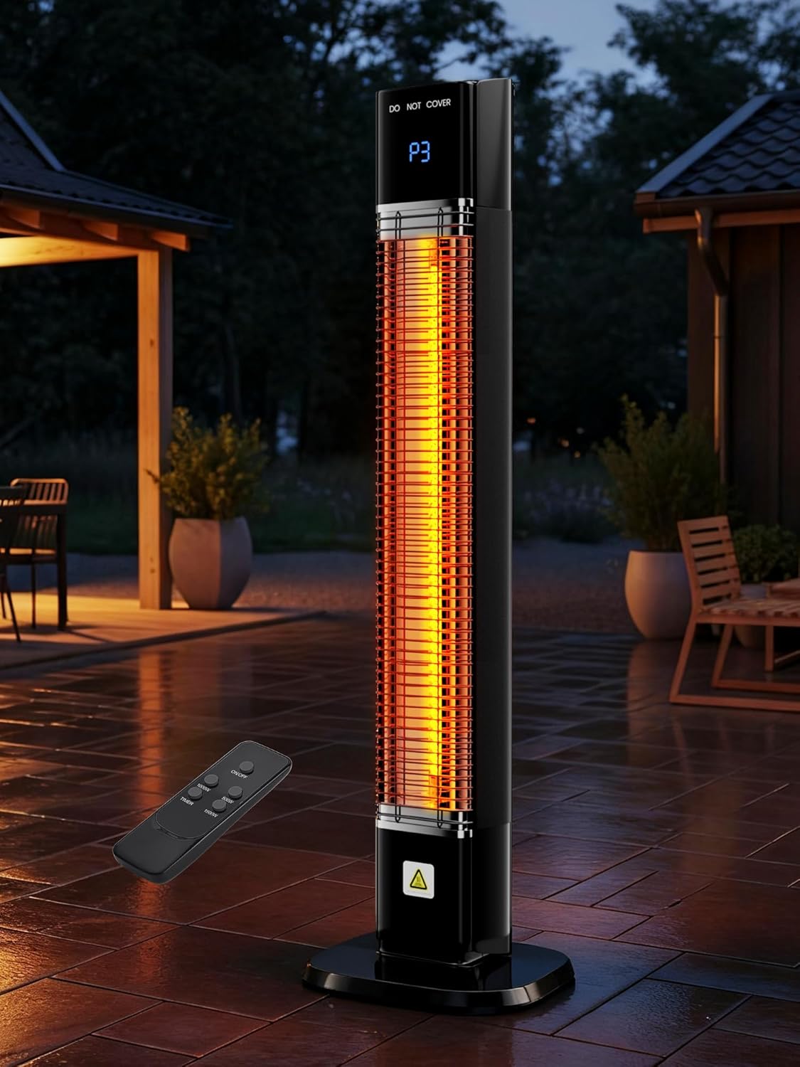 Uthfy Electric Outdoor Patio Heater,1500W Infrared Heater with 24H Timer, Remote, Waterproof, Quiet Portable Space Heater for Large Room, 35\u201D Tower Heater for Indoor Garage, Balcony, Backyard, Shop