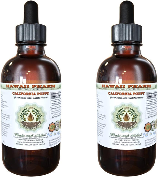 California Poppy Alcohol-Free Liquid Extract, Organic California Poppy (Eschscholzia Californica) Dried Above-Ground Part Glycerite 2x2 oz