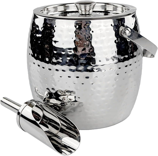 BREKX 3-QT Insulated Ice Buckets for Parties with Lid and Scoop - Iceberg Anchored Wine Chiller Champagne Bucket for Cocktail Bar, Metal Bucket with Lid, Non-Sweat