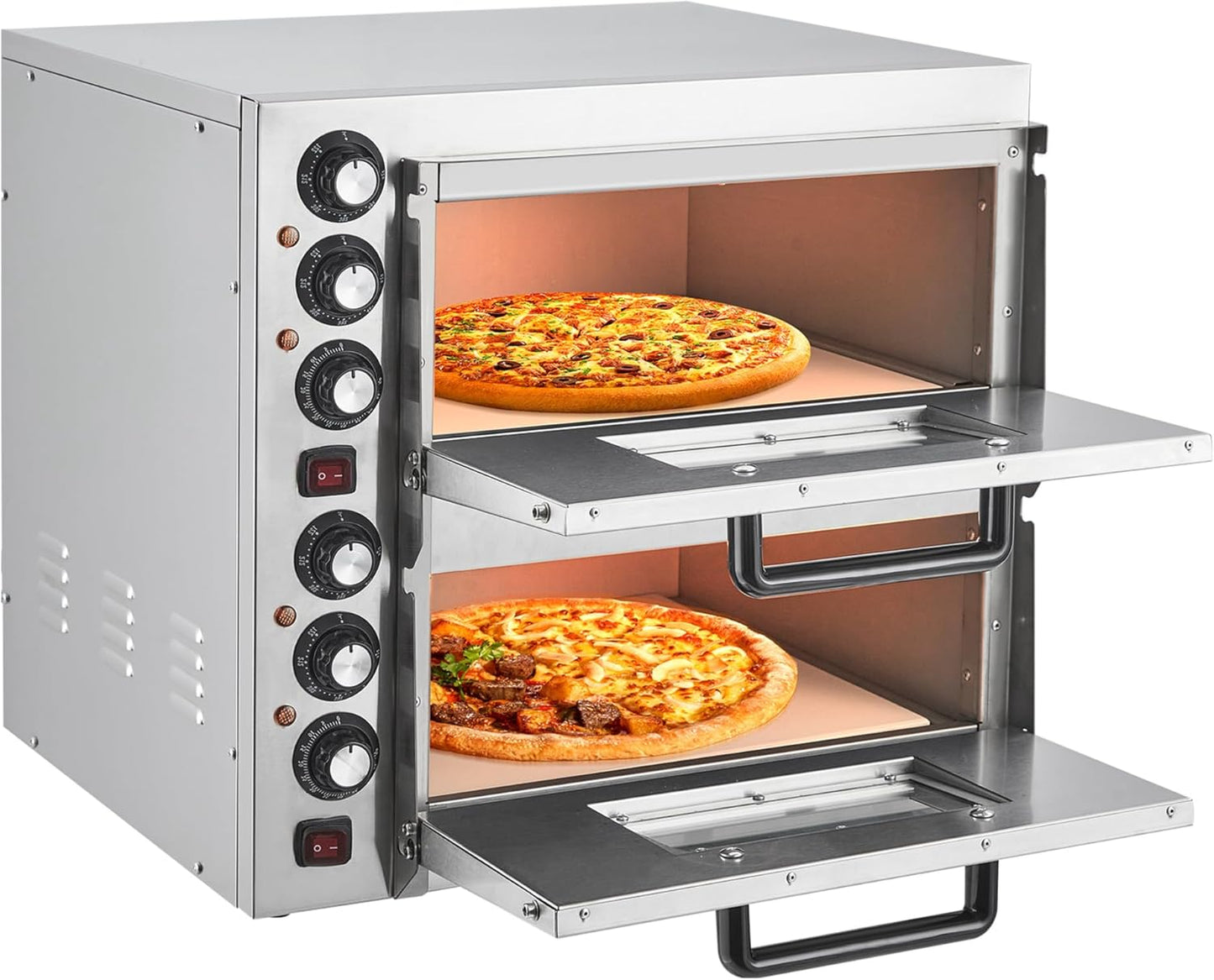 Commercial 3600W Countertop Pizza Oven, 16-Inch Stainless Steel Electric Pizza Maker with Dual Heating Elements for Home and Restaurant Use