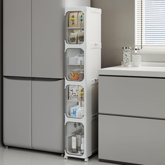 Lifelongpal 4-Tier Tall Narrow Storage Cabinet, Slim Bathroom Storage Cabinet with Adjustable Shelves and Wheels, Narrow Organizer for Small Space, Bathroom, Kitchen, Laundry