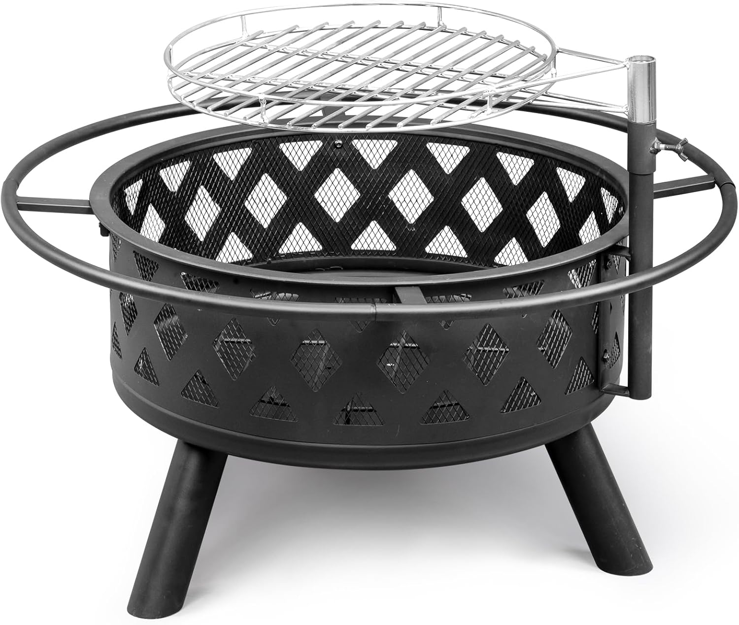 Fire Pit with Poker, 30 inch Outdoor Fire Pit Patio, Wood Burning Firepits for Outside with Grill