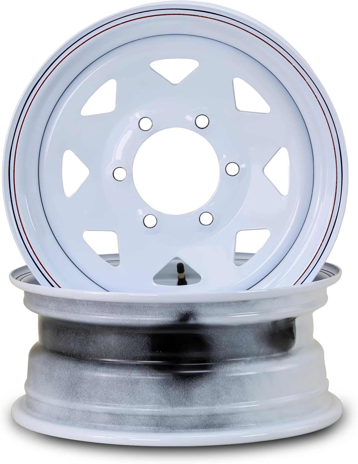 LIBRA 15 x 6 Trailer Wheels 6 Lug on 5.5" Bolt Pattern White Spoke, Set 2-17012