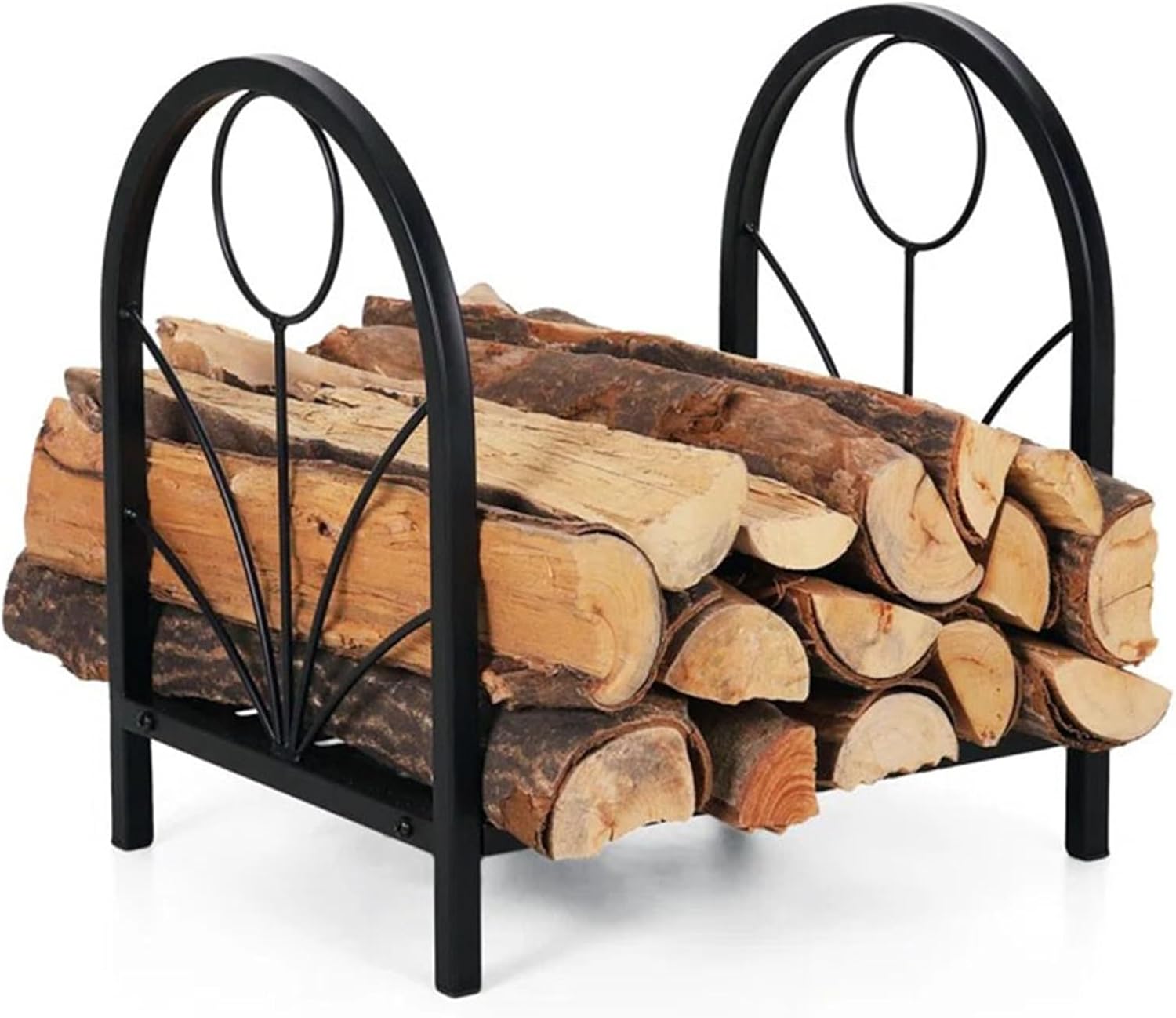 40cm Metal Firewood Rack, Indoor/Outdoor Firewood Log Holder for Fireplace Woodpile, Arched Wood Pile Carrier, Black