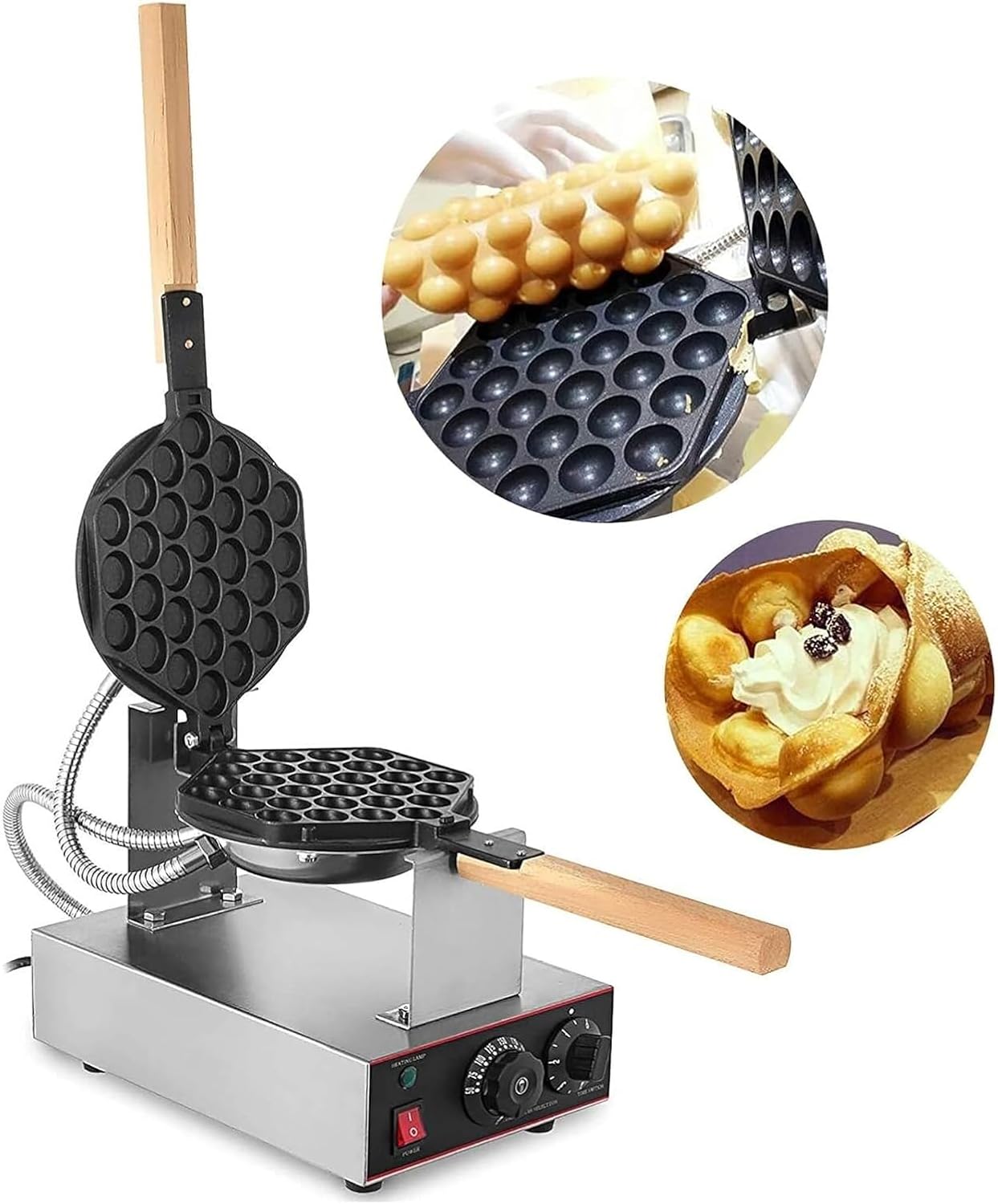 Bubble Waffle Maker,Commercial Waffle Maker,Electric Egg Cake Machine,Nonstick Electric Waffle Maker Machine,30PCS Electric Egg Cake Machine,385x220x270mm,Temperature 50-250℃ (Size : Single Pot)