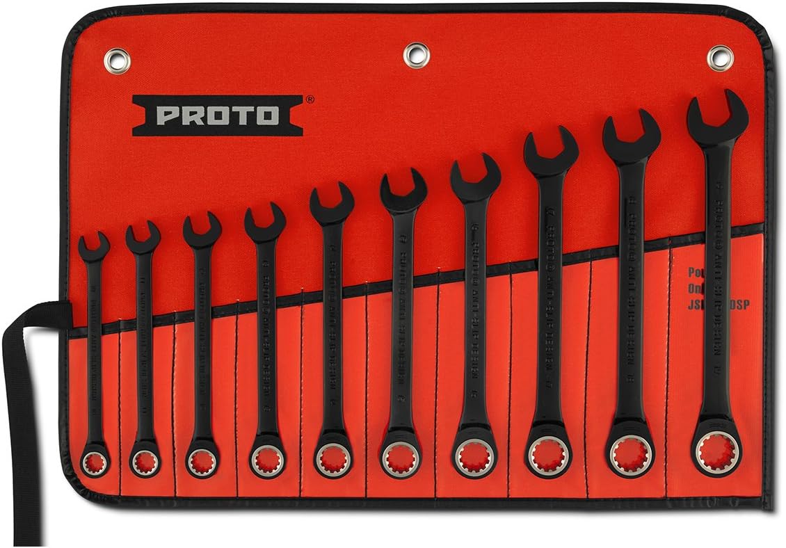 10 pc BLK CHRM Non-Rvrsble Combo Ratchet Wrench Set-Spline