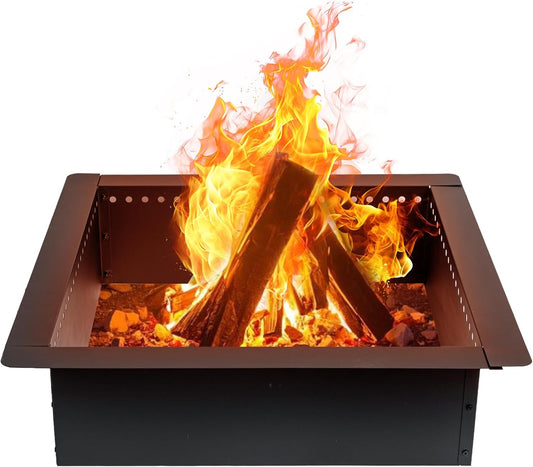 OutVue 42 inch Square Fire Pit Ring, Heavy Duty Firepit Ring, DIY Campfire Insert Above or In-Ground, for Outdoor, Camping, and Bonfires