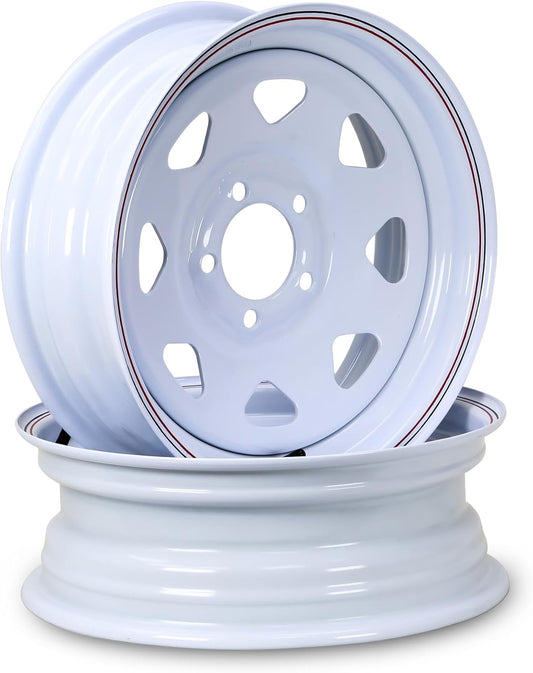 LIBRA 15 x 5 Trailer Wheels 5 Lug on 4.5" Bolt Pattern White Spoke Trailer Rim, Set 2-17009