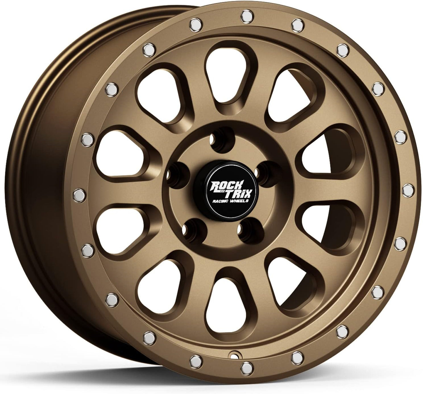 RockTrix RT111 17 Inch Wheel Compatible with Jeep Wrangler JK JL Gladiator JT Rims, 5x5" 5x127 PCD, 17x9-12mm Offset, 4.5" Backspace, 71.5mm Bore, Matte Bronze 17" Wheel