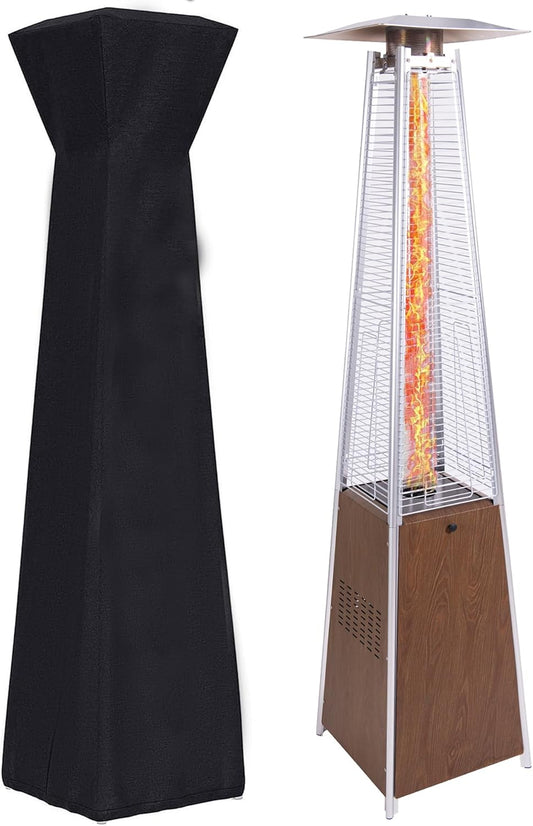 Veemuao 48,000 BTU Pyramid Patio Heater Outdoor Propane Gas Heater with Quartz Glass Tube, Wheels & Cover, Stainless Steel Patio Heater for Garden, Terrace, Restaurant or Home Use (Brown)