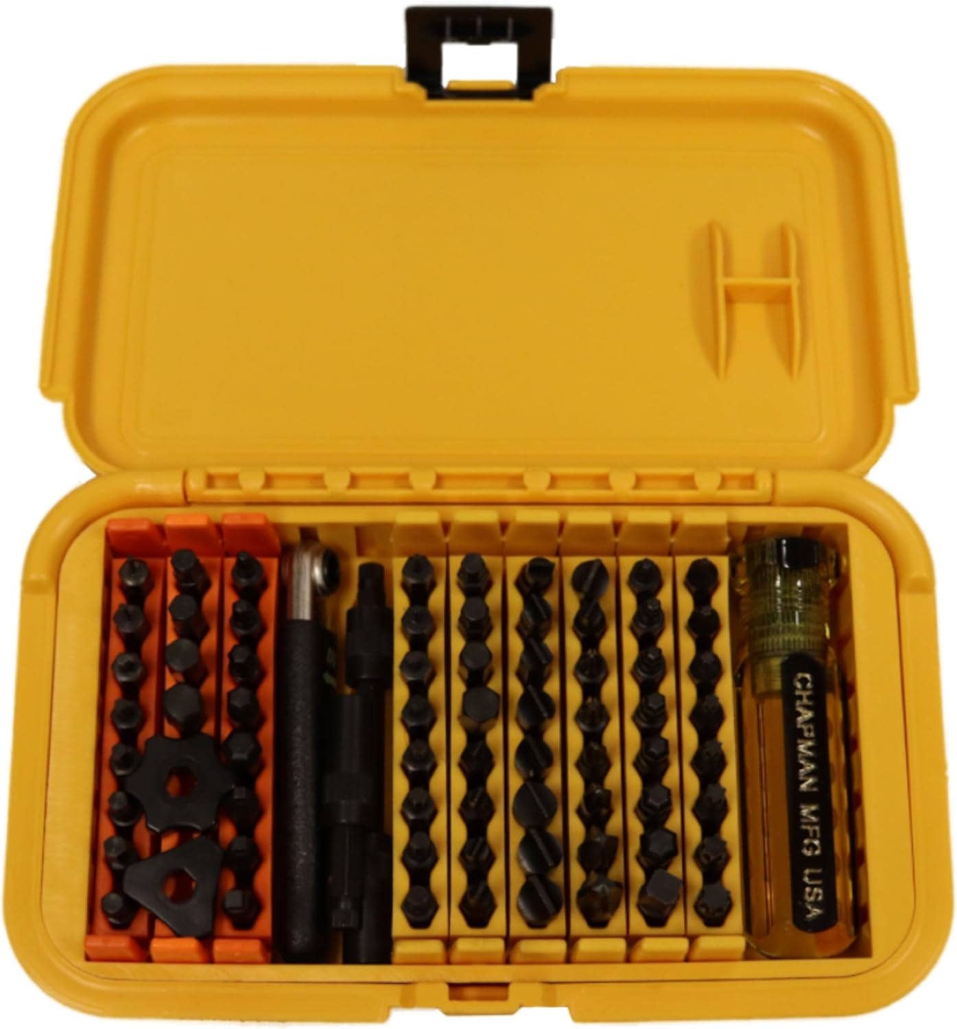 Chapman MFG 1000 Mity Master Set - Includes Phillips, Slotted, SAE & Metric MM Hex, Ball Allen Hex, JIS, Star (for Torx), Robertson Bits, Complete Set 68 USA Made Insert Bits, Mini Ratchet Hand Tool