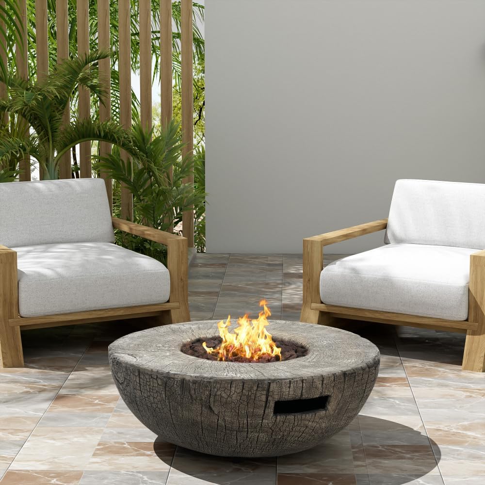 30, 000BTU Patio MGO Propane Fire Pit with Round Shape and Fire Bowl Design, Light Grey, Tank Cover Not Provided